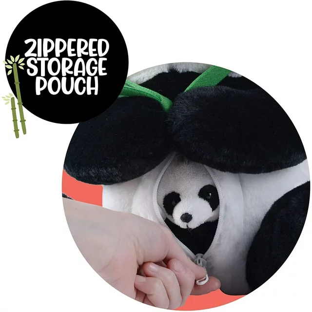 Prextex 13" Plush Panda Bear Zippered Carrier & 3 Cubs Plushies | Soft Panda Bear Stuffed Animal, Panda Plush Toy, Stuffed Panda Toys, Kid Toy, Pillow