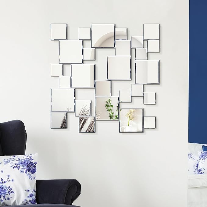 Empire Art Direct 32" x 32" Elegant Cluster Wall Mirror, Decorative Mirror for Wall, 0.25"-Beveled Squares Modern Mirror for Bathroom,Vanity,Bedroom,Living Room, Ready to Hang