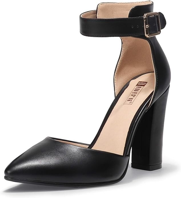 IDIFU Women's IN4 Pedazo High Block Heels Pumps Pointed Closed Toe Ankle Strap Dress Wedding Shoes
