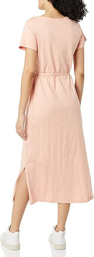 Amazon Essentials Women's Short Sleeve Belted Midi T-Shirt Dress