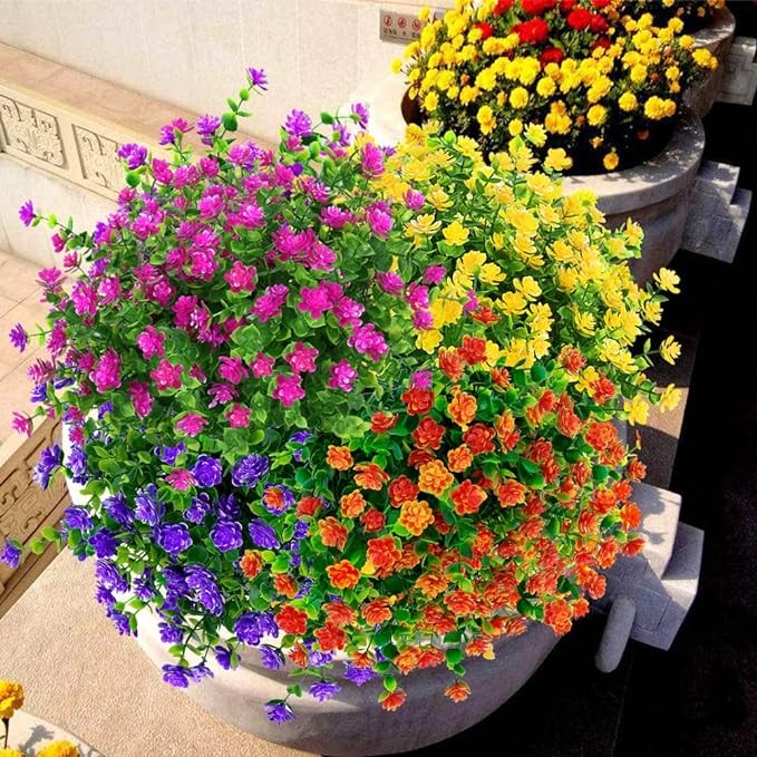 ArtBloom 6 Bundles Outdoor Artificial Flowers UV Resistant Fake Boxwood Plants, Faux Plastic Greenery for Indoor Outside Hanging Plants Garden Porch Window Box Home Wedding Farmhouse Decor (Magenta)