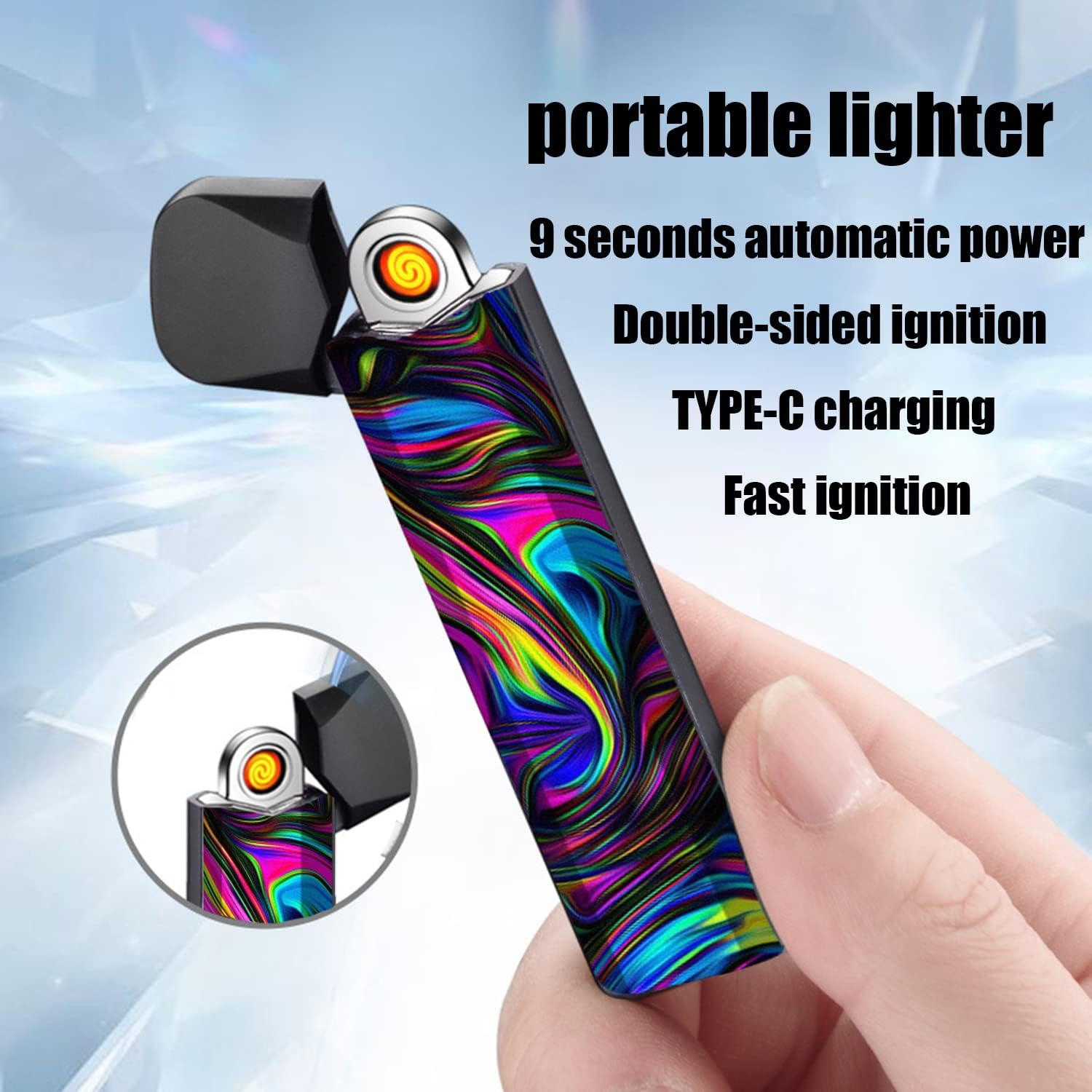 Electronic Lighter Mini Plasma Lighter Portable Lighter USB Rechargeable Lighter Ultra-Thin Windproof Lighter Cool Pattern with Charging Indicator. (Rainbow) 3.4 out of 5 stars 24