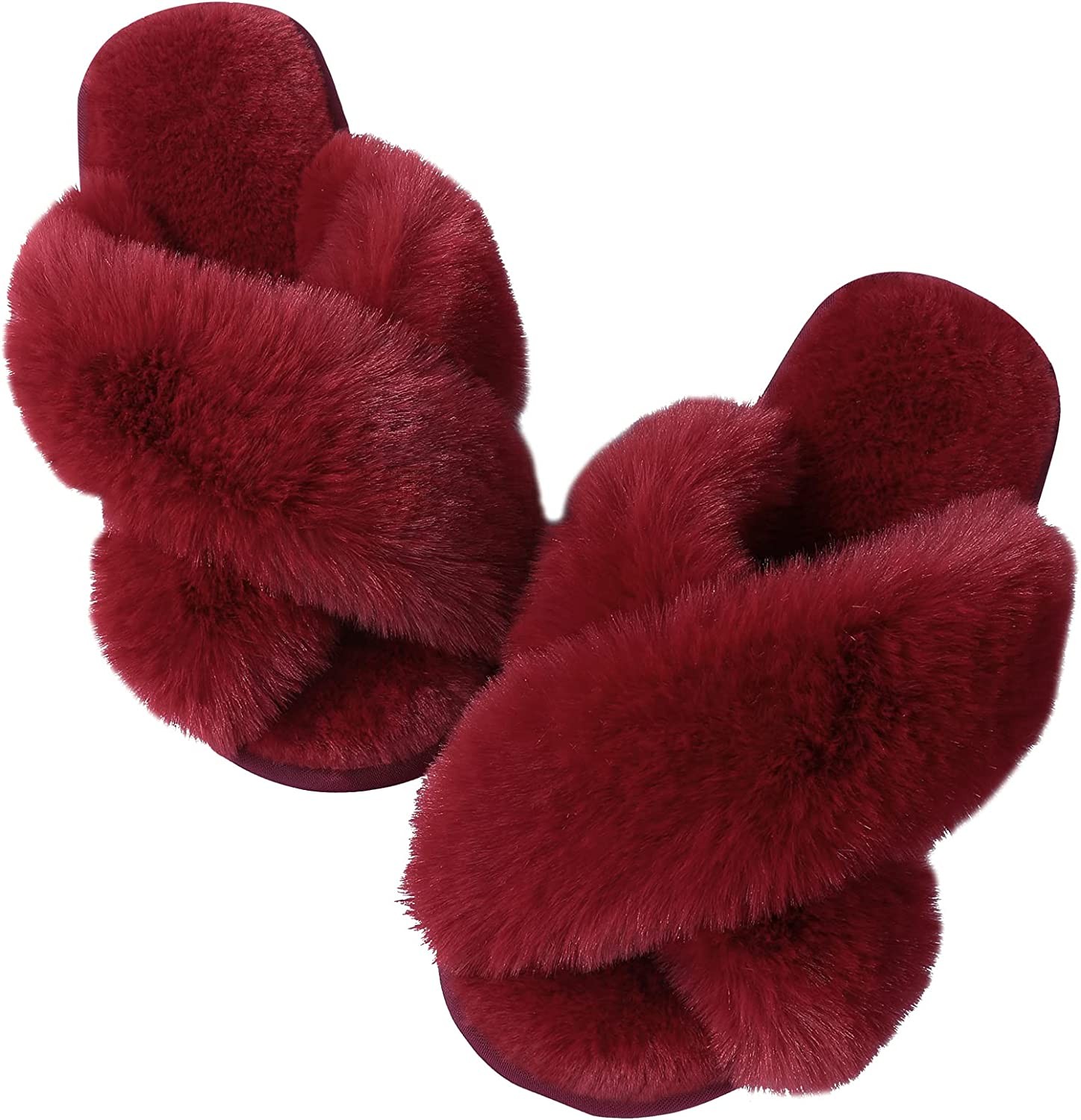 Womens Fuzzy Memory Foam Slippers - Ankis Cross Band Cozy Plush Home Slippers Fl