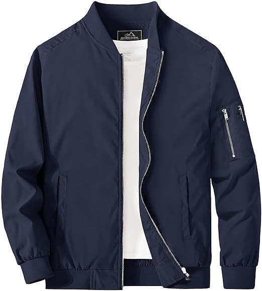 MAGCOMSEN Men's Jacket Lightweight Bomber Jacket Casual Windbreaker Jackets Windproof Zip Up Coats with 5 Pockets