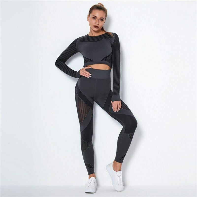 Women Yoga Set Sport Outfits Two 2 Piece Top Bra Leggings Workout Gym Suit Pants
