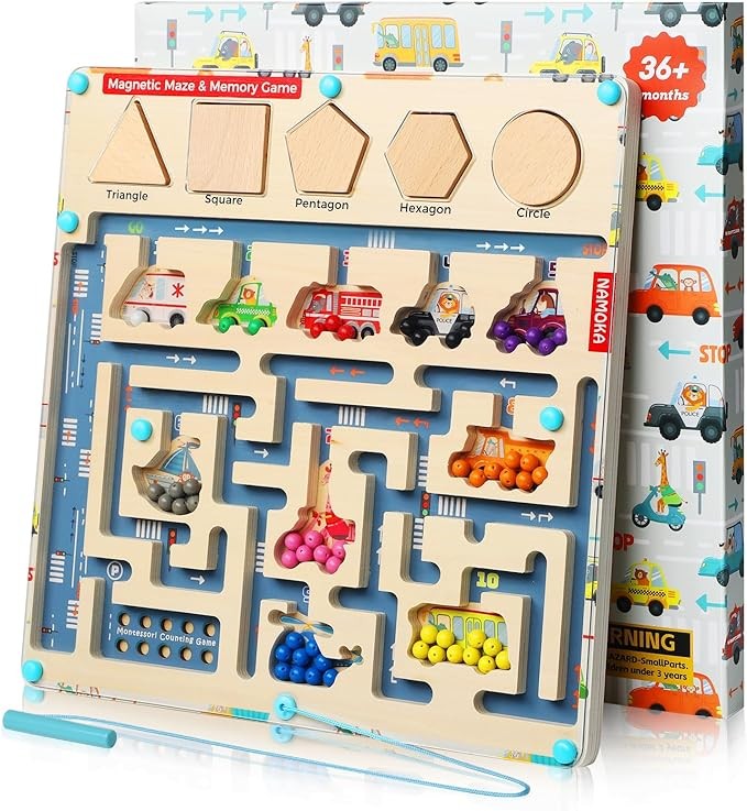 Magnetic Color and Number Maze Montessori Toys for 3 Year Old Wooden Montessori Magnetic Board Memory Game Fine Motor Skills Toys for Ages 5-7 Toddler Learning Educational Toys Gifts for Boys Girls