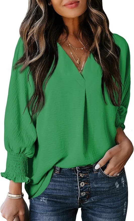Dokotoo Womens Tunic Tops V Neck Casual Loose 3/4 Sleeve Shirts Dressy Blouses Tops Overiszed T Shirts