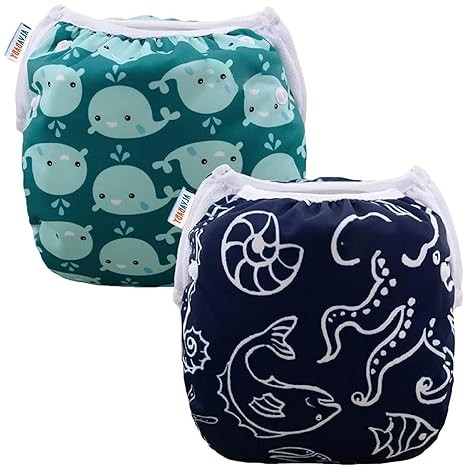 ALVABABY Mother's Day Swim Diapers 2pcs Baby & Toddler Snap One Size Reusable Adjustable Baby Boys' Swim Diapers for Swimming Lessons SW18-21
