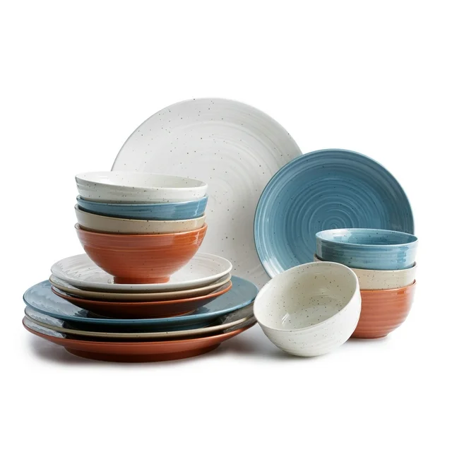 Sango Siterra Painter's Palette Stoneware Dinnerware Set, 16-piece, Cream/Blue/Orange/Beige