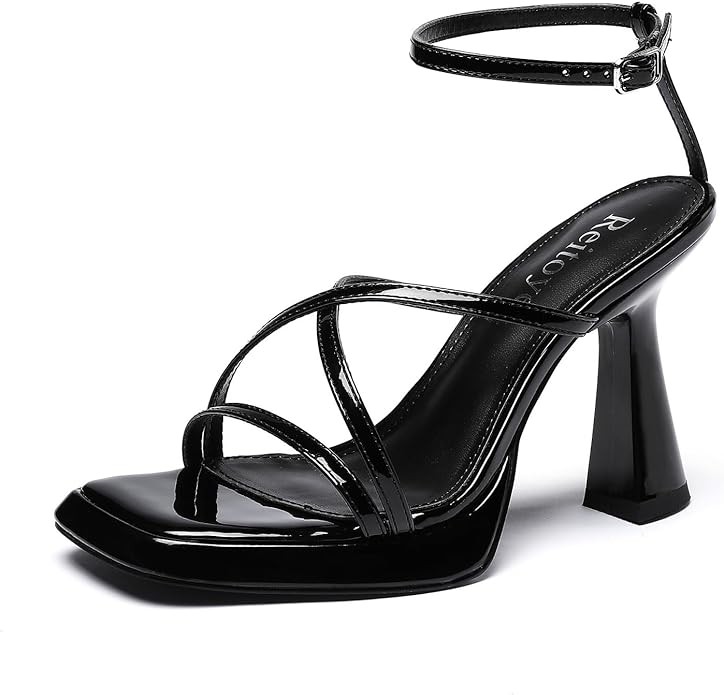 Reitoye Platform High Chunky Heels Square Toe Heeled Sandals Ankle Strap Block Heels