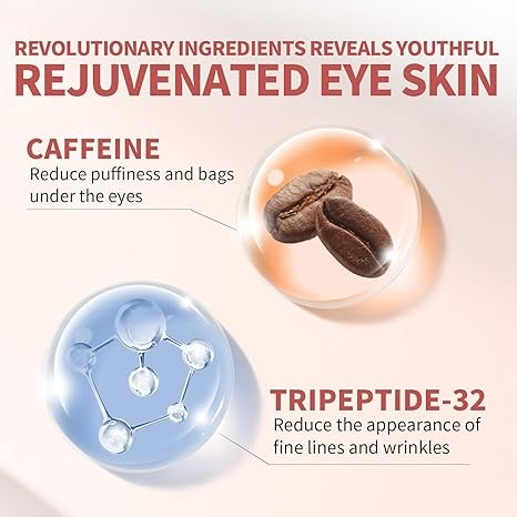 RAZUYEN Anti-Aging Caffeine Eye Cream with Metallic Applicator, Eyebag Remover, Under Eye Cream Skin Care Anti-Wrinkles, Fine Lines, Dark Circles, 0.6 OZ