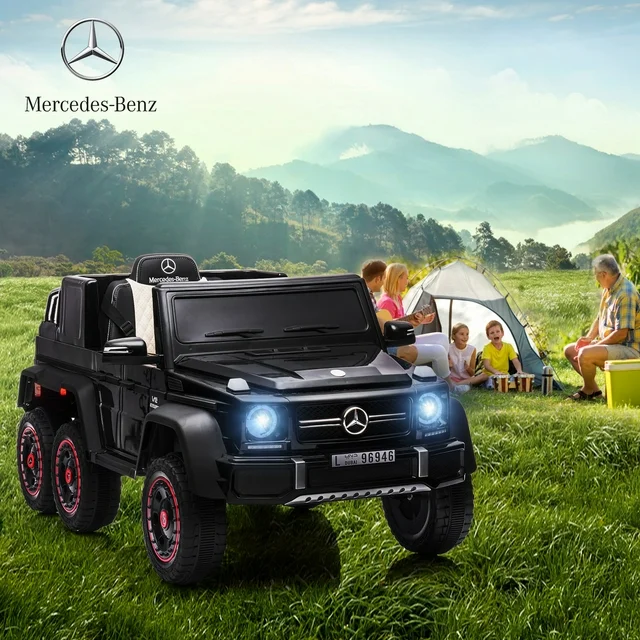 24V Licensed Mercedes-Benz Electric Car for Kids with 6 Wheel, 24V7A Battery Powered Kids Ride On Cars with Remote and Leather Seat, 3 Speeds, Music, 2WD, Horn, LED Lights (Black)