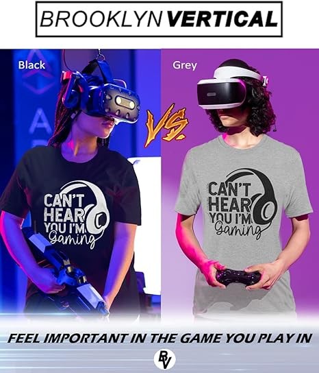 BROOKLYN VERTICAL Can't Hear You I'm Gaming | Funny Video Gamer Gaming Life Short Sleeve Crew Neck T-Shirt