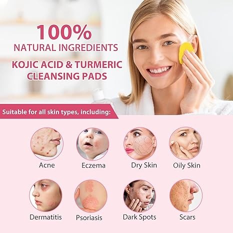 Turmeric Koji Acid Cleansing Pads with Vitamin B5, Vitamin C, for Face Dark Spots, Exfoliating-40PCS/ Pack of 2