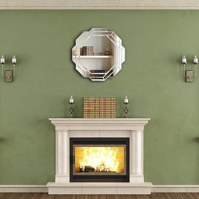 FYWDGLART Hlartdecor Helicoid Frameless Beveled Decor Silver Polished Mirror for Wall Decorating(23.6X23.6inches).HFY Hexagon Decorative Mirror.