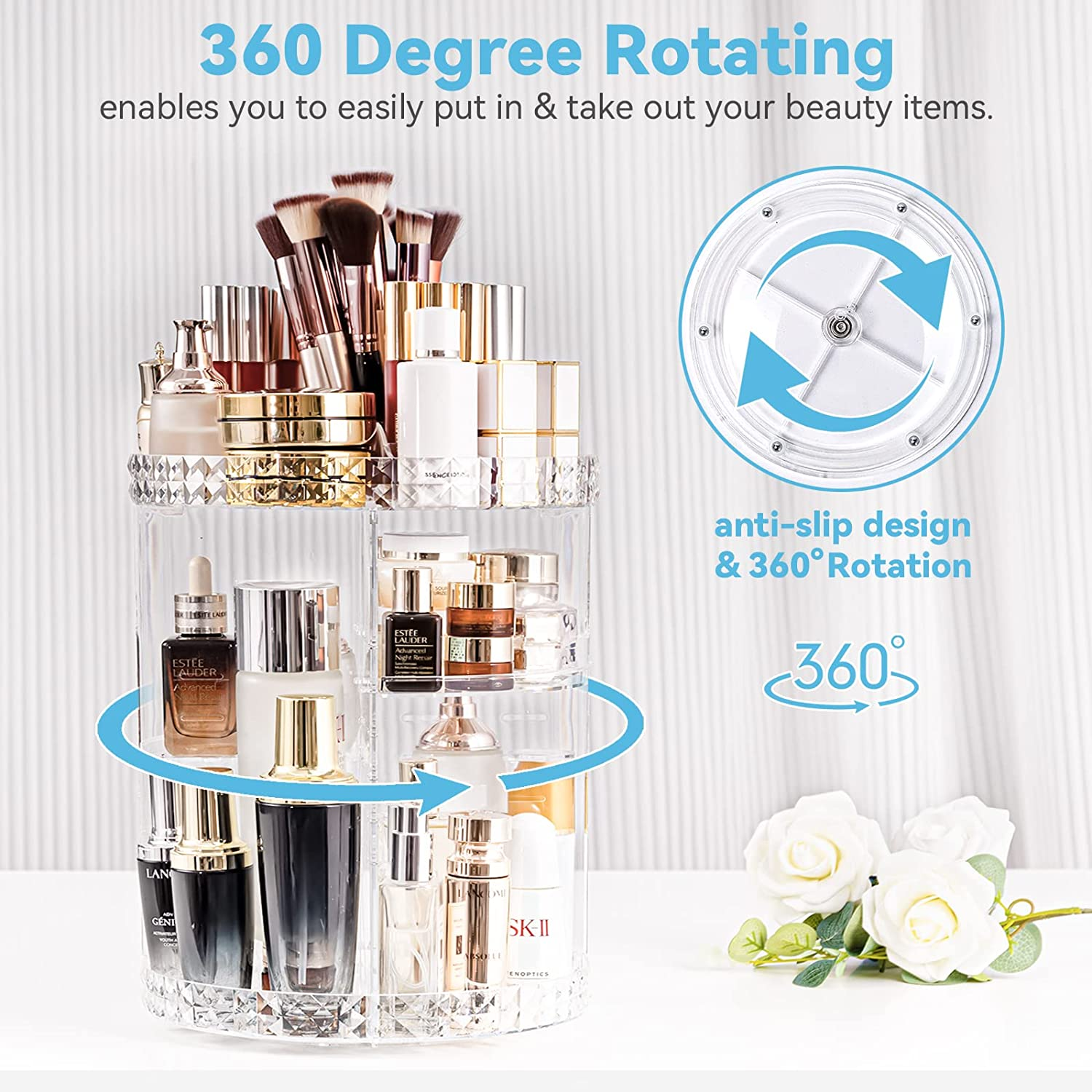 Rotating Makeup Organizer Spinning Makeup Organizer for Vanity, 360 Rotation wit