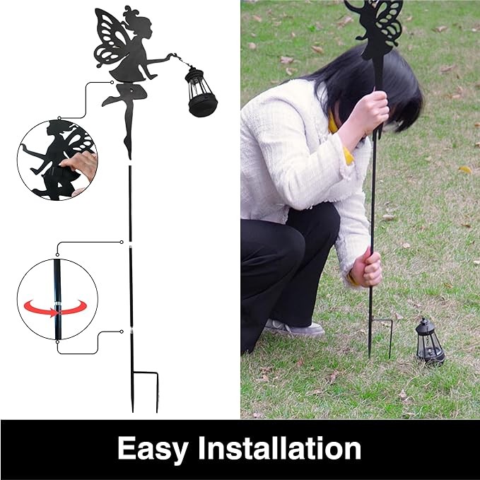XYRIS Fairy Garden Stakes 1 Pair - Solar Garden Decorations Lawn Ornaments Garden Statue Outdoor, Metal Yard Decor Lawn Decorations Outdoor, Whimsical Decor for Patio, (1 Pair Style A)
