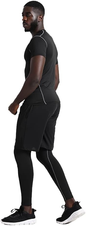 BUYJYA 5Pcs Men's Compression Pants Shirt Top Long Sleeve Jacket Athletic Sets Gym Clothing Mens Workout Valentine's Day gift