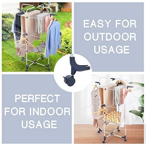 TOOLF Clothes Drying Rack, 3-Tier Collapsible Laundry Rack Stand Garment Drying