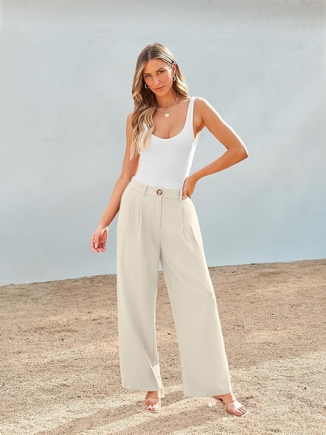 AUTOMET Women Wide Leg Dress Pants High Waisted Loose Fit Business Casual Work Trousers with Pockets 2024