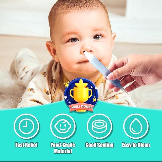 Nasal Aspirator for Baby, Nasal Congestion Relief Nose Cleaner with 2 Silicone Tips Nose Cleaning Tweezer for Babies Infants and Toddlers Boys Girls