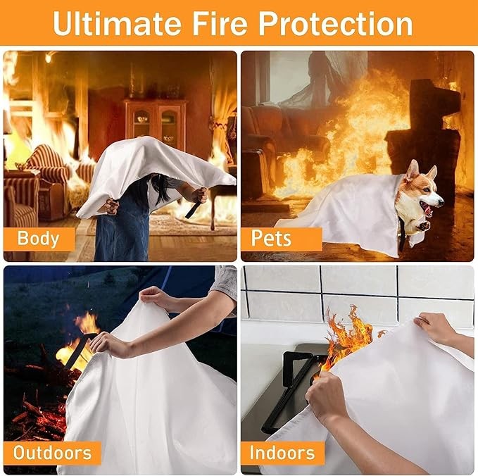 Mondoshop Fire Blanket for Home Kitchen Emergency - Fire Suppression Blanket Fireproof Blanket Fire Retardant Blankets for Car, Fireplace, Camping, Picnic, Grill