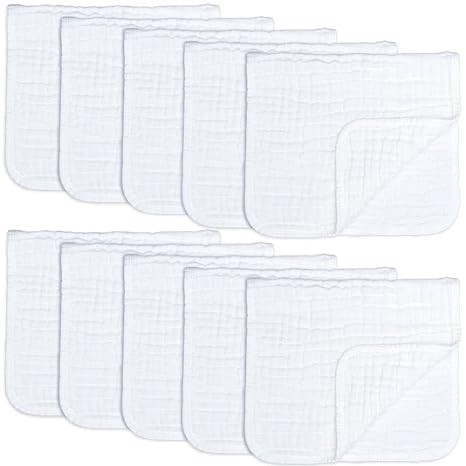Comfy Cubs Muslin Burp Cloths Large 100% Cotton Hand Washcloths for Babies, Baby Essentials 6 Layers Extra Absorbent and Soft Boys & Girls Rags for Newborn Registry (White, 10-Pack, 20" X10")