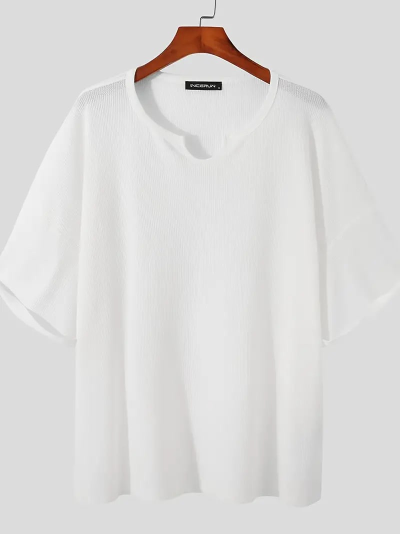 Plus Size Men's Casual Streetwear Tops Solid Textured Fashion Loose Drop Shoulder T-shirts