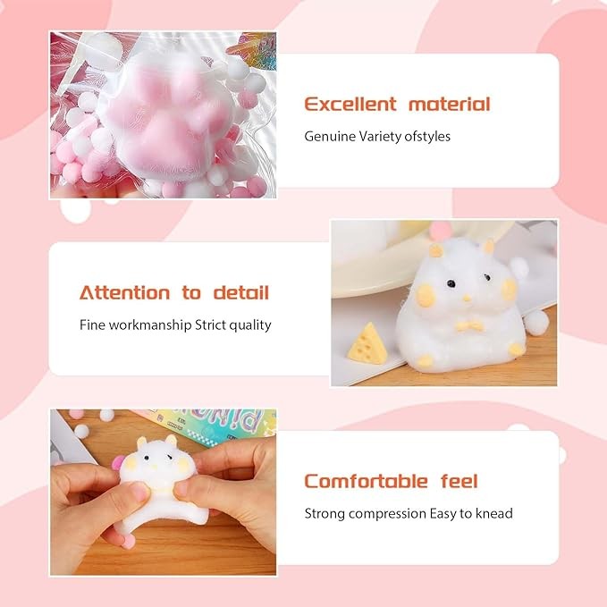 2 PCS Taba Cat Squishy Squeeze Toys, Cat Paws Mochi Squishy Toys, Stress Relief Squishies, Pinch Family Squishy Toys, Fidget Toys Squishy Suitable Adults(White Hamster & Cat Paws)