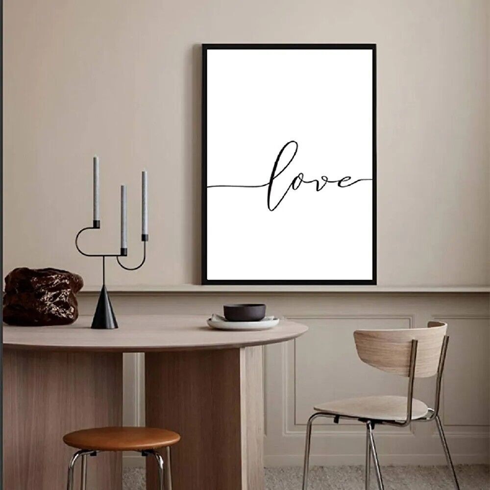 Love and Hand in Hand Wall Art Canvas Print Poster Black and White Sketch Art...
