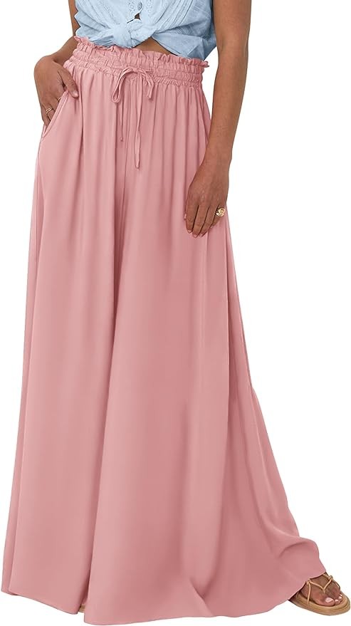 Pretty Garden Womens 2024 Summer Wide Leg High Waisted Flowy Pockets Palazzo Pants