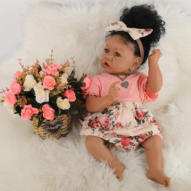 Takanini Newborn Baby Black Silicone Body Girl Doll Playset