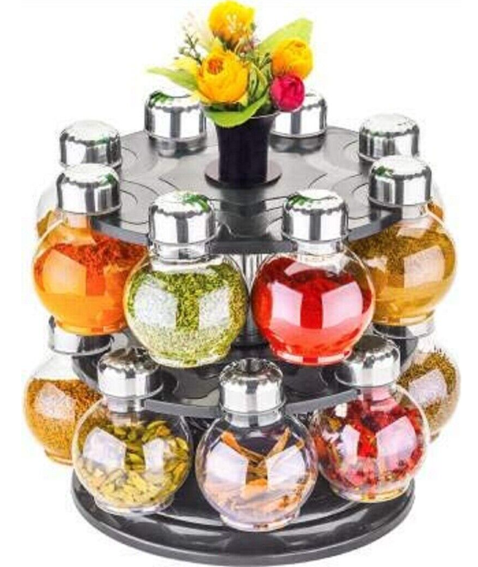 Plastic 360 Degree Revolving Transparent Spice Jar For Kitchen