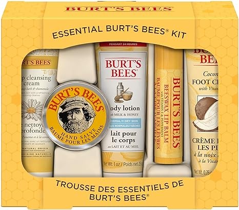 Burt's Bees Mothers Day Gifts for Mom, Essential Everyday Beauty Set, 5 Travel Size Products - Deep Cleansing Cream, Hand Salve, Body Lotion, Foot Cream and Lip Balm
