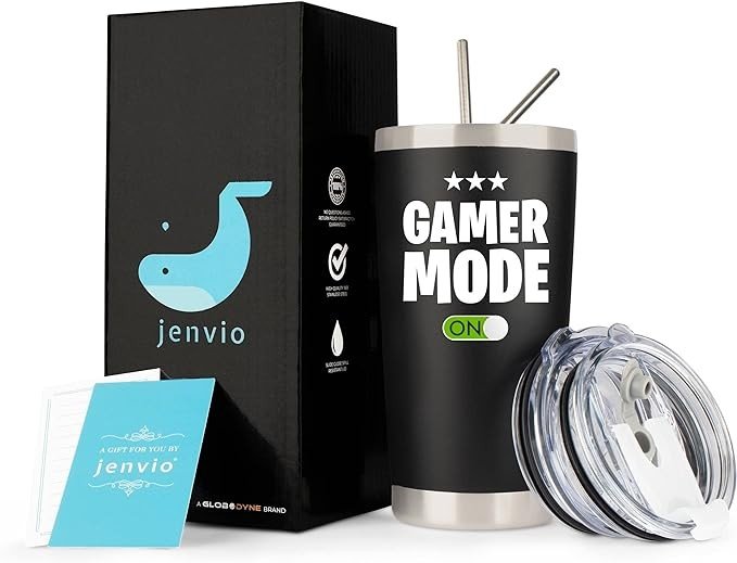 JENVIO Gamer | Stainless Steel Tumbler Including 2 Lids and 2 Straws and Gift Box | Idea Gamer Cup For Valentines Day | Video Gamer Mug Boys Valentine's Day Gift (20 Ounce Black)