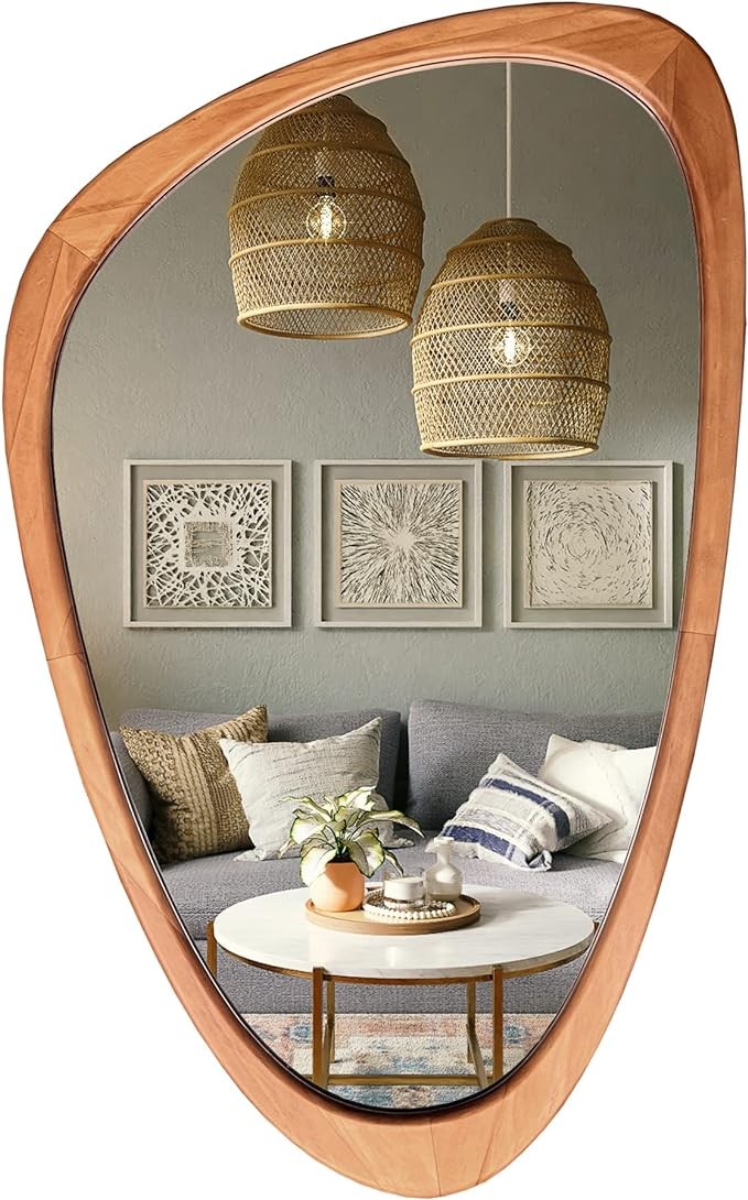 WallBeyond Asymmetrical Mirror, Irregular Wall Mirror, Wall Mirrors Decorative for Bedroom Living Room entryway Hall, Wood Mirror for mid Century Modern Decor 30.5" H x 19.5" W
