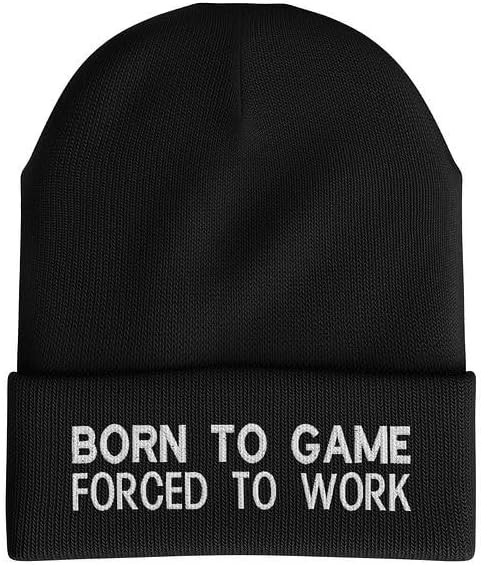 Gaming Beanie Hat, Embroidered Born to Game Hat for Men, Forced to Work Collection, Gaming Gifts
