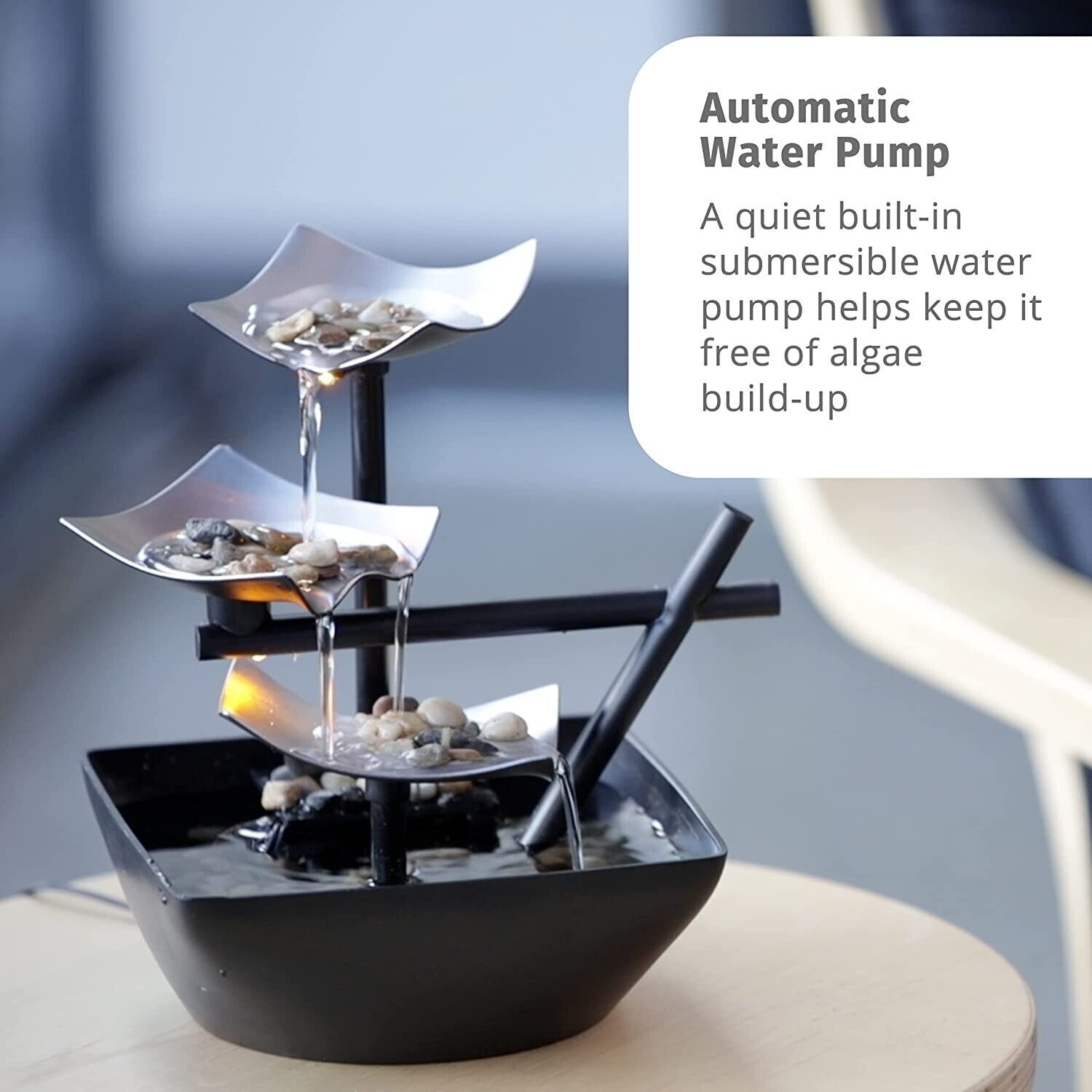 Homedics Tabletop Water Fountain, Home Décor Soothing Sound Machine with Automat