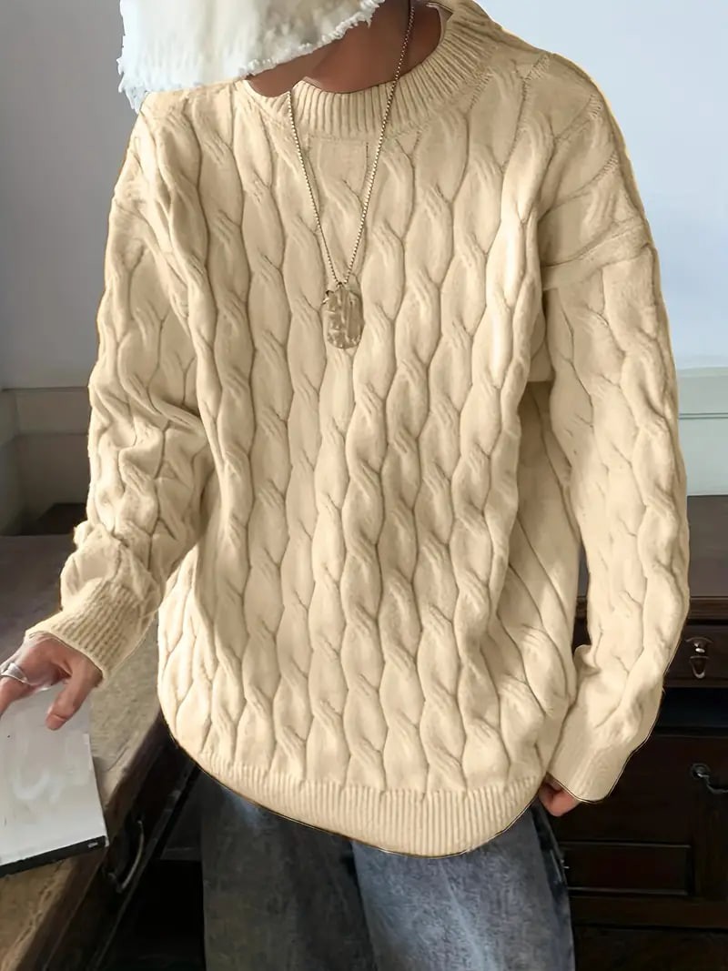 Plus Size Men's Casual Style Long-sleeved Crew Neck Sweater, Fashion Loose Slightly Stretch Comfortable Top For Big & Tall Guys