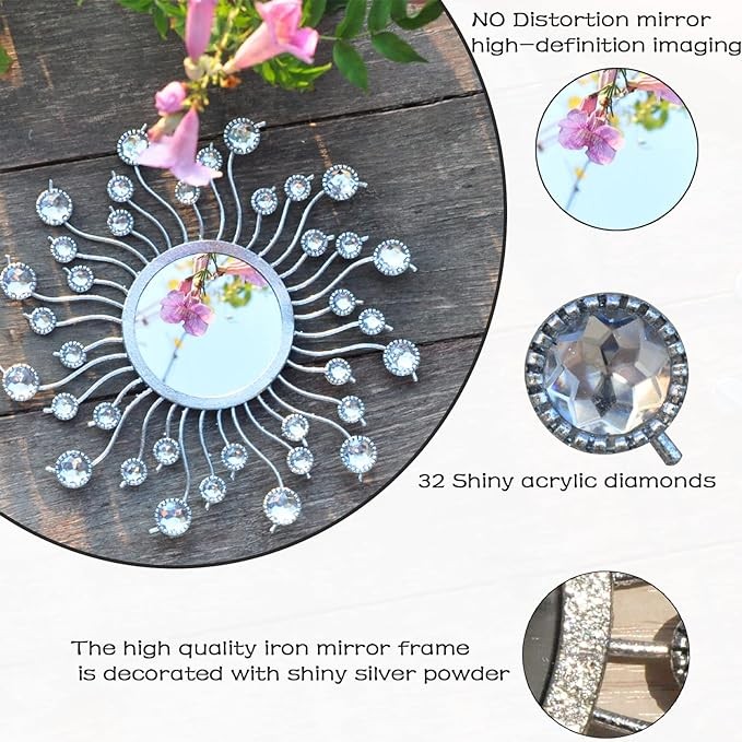 wotieuns Mirror Wall Decor Metal Sun Mirror Home Decoration Wall Art Decorative Mirror Suitable for Living Room Bedroom Bathroom Entryway