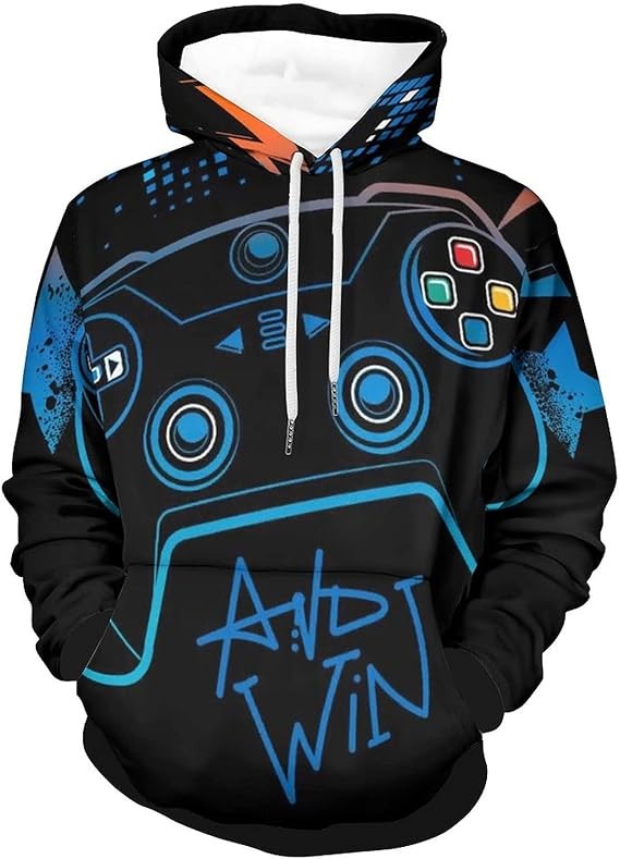 RAMINTSE Video Game Weapon Gamer Play Gaming Men's Sport Casual Hoodie Loose Cozy Warm Pullover Fashion 3D Print Jogging Hooded Sweater, L