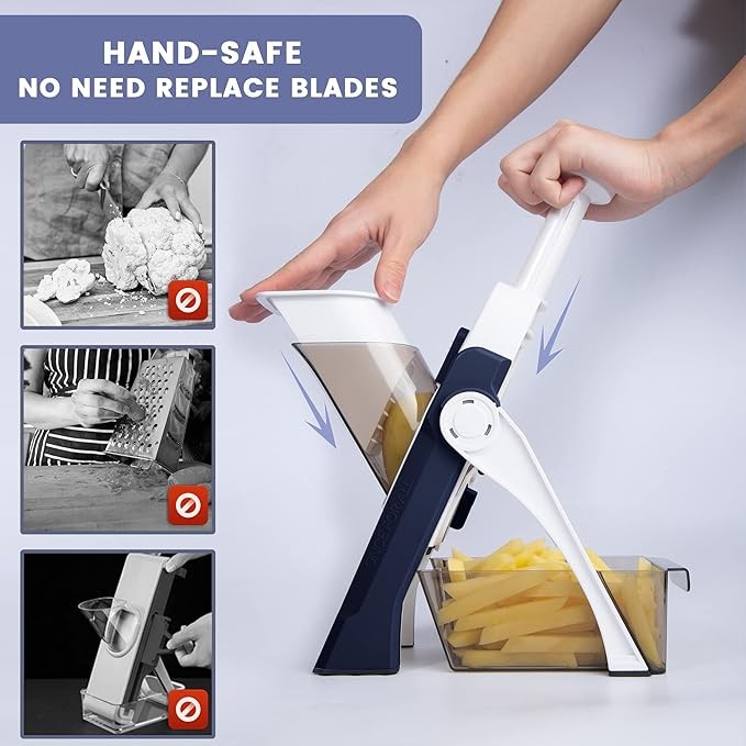SUPMAKIN Safe Mandoline Slicer for Kitchen, Adjustable Vegetable Chopper Potato Slicer, French Fry Cutter Ktichen Chopping Artifact MotherDay Gift Blue
