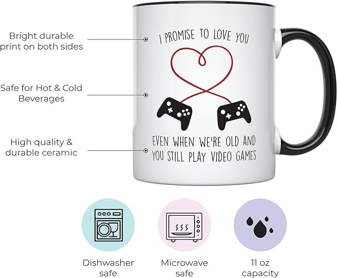 YouNique Designs Gaming Mugs for Him - Portable Coffee Mug 11 Oz, PC Gamer Gifts for Men, Gaming Stuff, Gamer Mug, Gaming Gifts for Men, Gamer Boyfriend Gifts for Gaming Boyfriend (Black Handle)