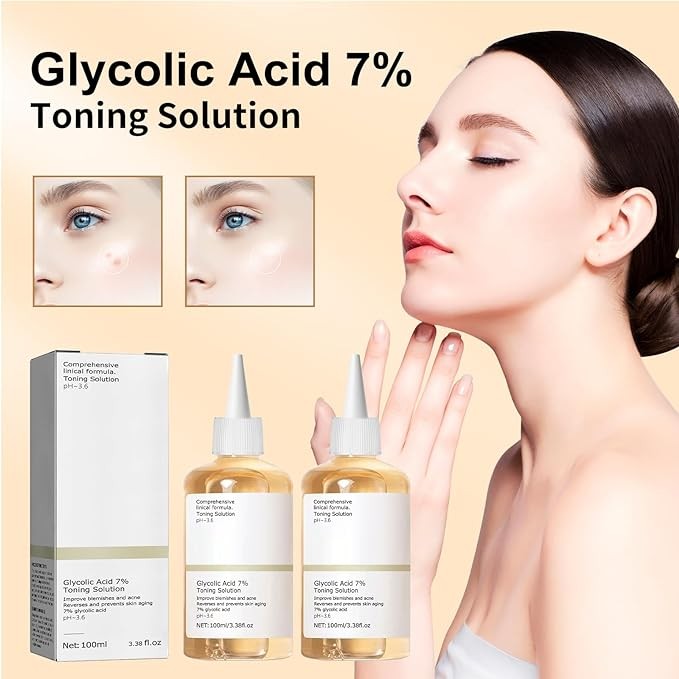 2PCS Ordinary Glycolic Acid 7% Toning Resurfacing Solution,Exfoliate,and Rejuvenate Your Skin, Solution for Blemishes and Acne-100ML