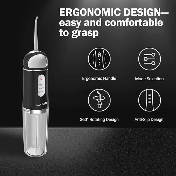 Water-Flosser-Cordless-Teeth-Cleaner MAKJUNS Water Dental Flosser with 3 Modes 4 Jets Rechargeable Dental Oral Irrigator for Home Travel (Premium Black)