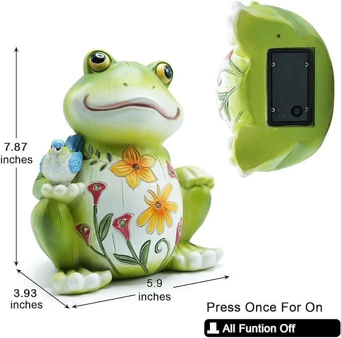 REYISO Frog Decor with Solar Light, Resin Garden Statue for Passage Yard Lawn Patio Spring Home Decor, Outdoor Decor Housewarming Surprise Frog Gifts for Mom, Women for Mothers Day
