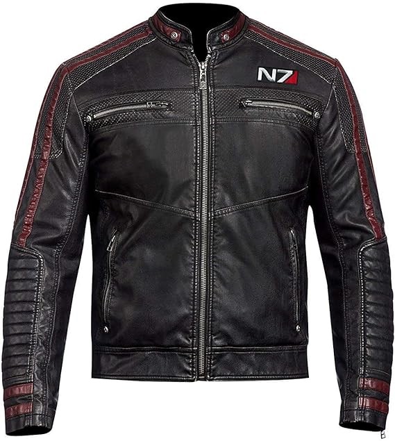 Mass Effect 3 N7 Commander Shepard Gaming Motorcycle Black Real Sheepskin Leather Jacket