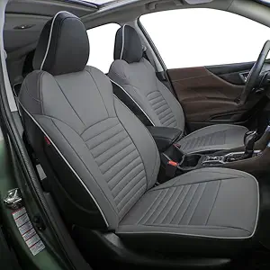 EKR Forester Car Seat Covers Full Set,Custom Fit for Subaru Forester 2019 2020 2021 2022 2023 2024,Leather Car Seat Cushion,Car Seat Protector Waterproof,Leather(Black/Gray)