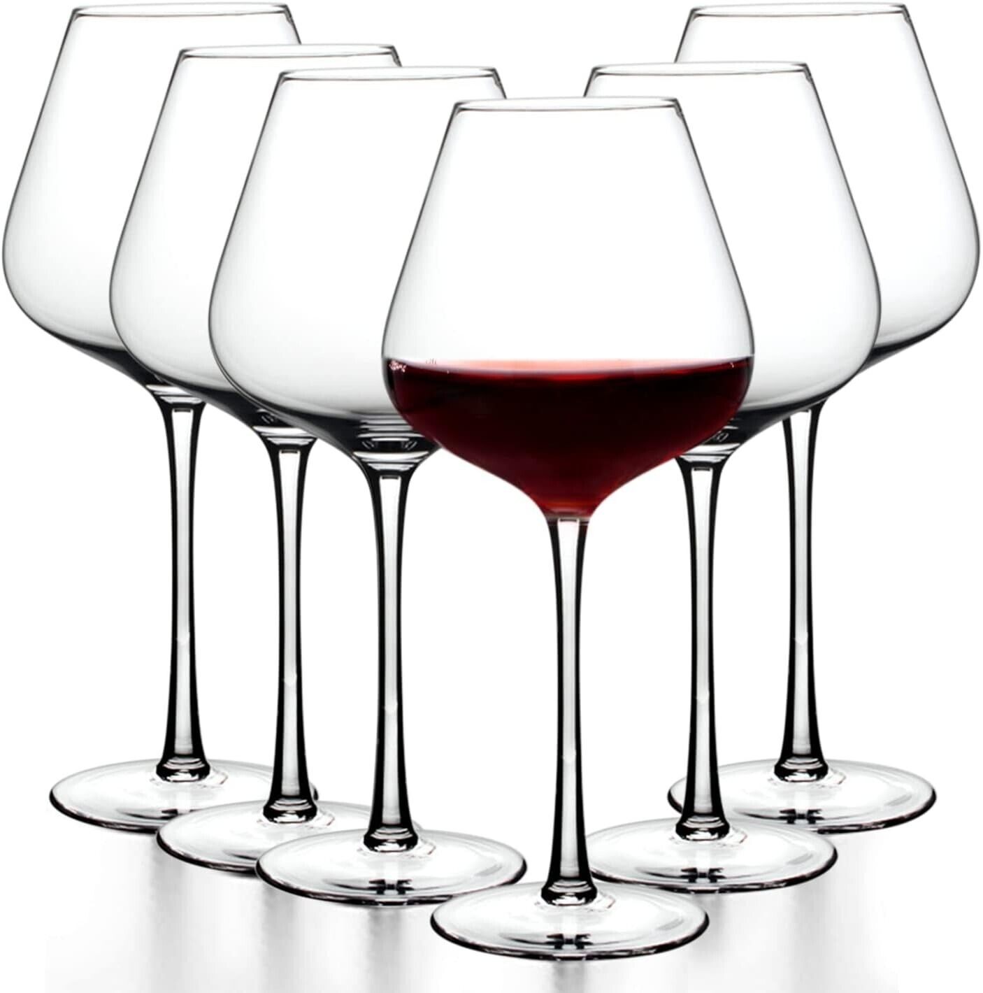 14oz Red Wine Glasses Set of 6,Clear Crystal Burgundy Glasses for Wine Tasting