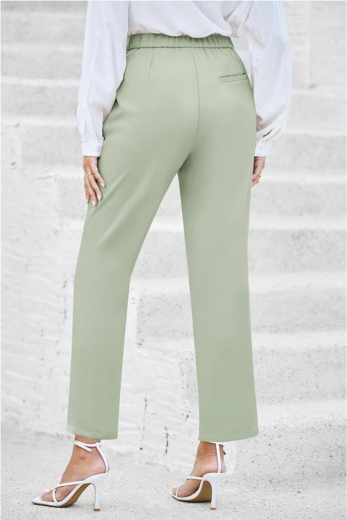 GRAPENT Dress Pants Women High Waisted Work Pants Dressy Casual Straight Leg Elastic Waist Cropped Trousers Ankle Slacks